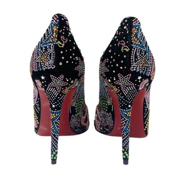 クリスチャンルブタン Christian Louboutin HOT CHICK STARLIGHT パンプス 靴 シューズ スエード ブラック マルチカラー 未使用 ラインストーン_4