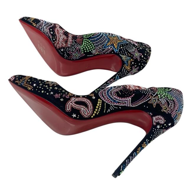 クリスチャンルブタン Christian Louboutin HOT CHICK STARLIGHT パンプス 靴 シューズ スエード ブラック マルチカラー 未使用 ラインストーン_5