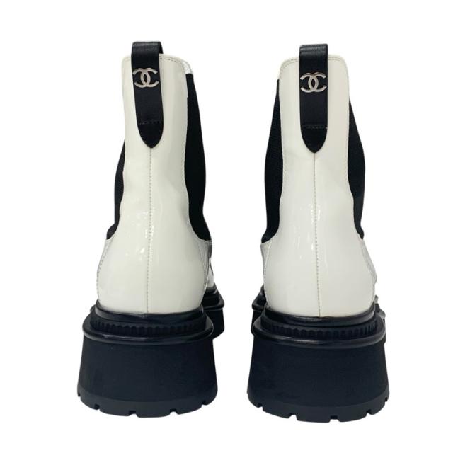 シャネル CHANEL ブーツ ショートブーツ 靴 シューズ パテント ホワイト ブラック ココマーク サイドゴア_4