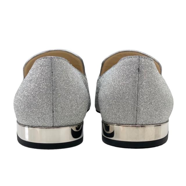 ジミーチュウ JIMMY CHOO フラットシューズ 靴 シューズ レザー シルバー スリッポン ローファー ラメ ジミーチュウ JIMMY CHOO フラットシューズ 靴 シューズ レザー