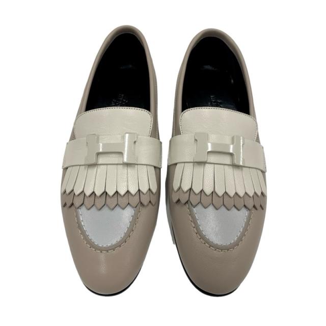 エルメス ローファー 白 モカシンロワイヤル ゴールド金具 フリンジ 36 