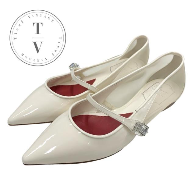 ロジェヴィヴィエ Roger Vivier フラットシューズ 靴 シューズ パテント メッシュ オフホワイト ビジュー ハート ストラップ