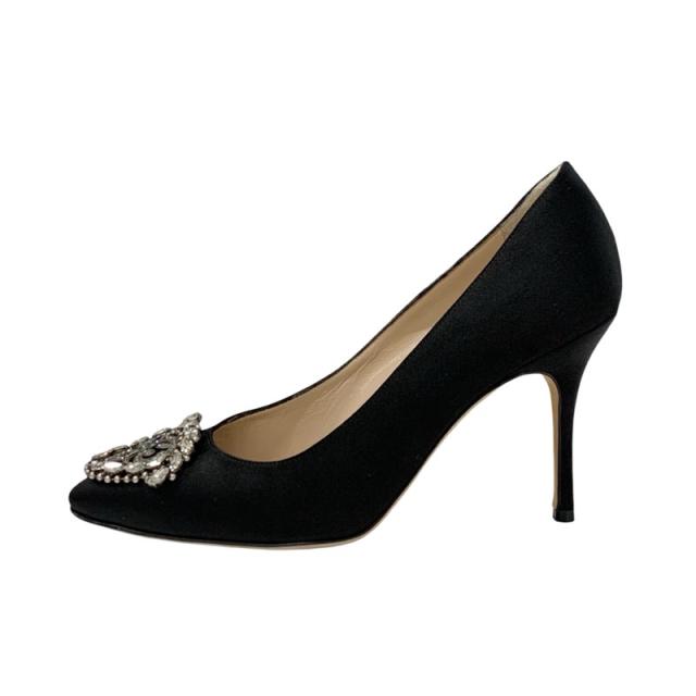 マノロブラニク MANOLO BLAHNIK オッカヴァ パンプス 靴 シューズ サテン ブラック 黒 ビジュー パーティーシューズ
