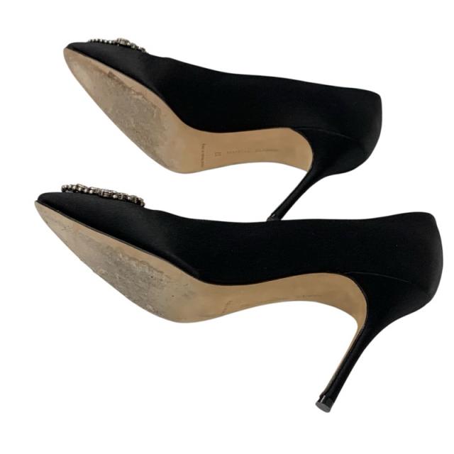 マノロブラニク MANOLO BLAHNIK オッカヴァ パンプス 靴 シューズ サテン ブラック 黒 ビジュー パーティーシューズ