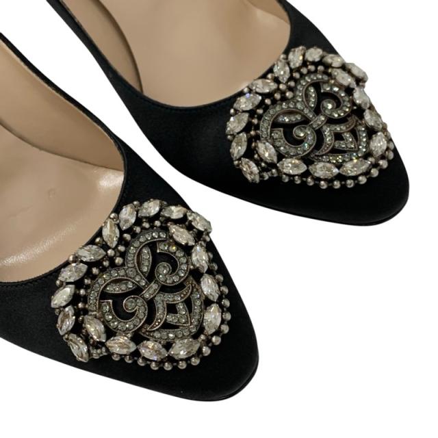 マノロブラニク MANOLO BLAHNIK オッカヴァ パンプス 靴 シューズ サテン ブラック 黒 ビジュー パーティーシューズ