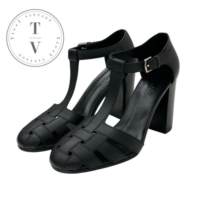 エルメス HERMES イデアリスタ サンダル 靴 シューズ レザー ブラック 黒 未使用 ストラップ モザイクモチーフ