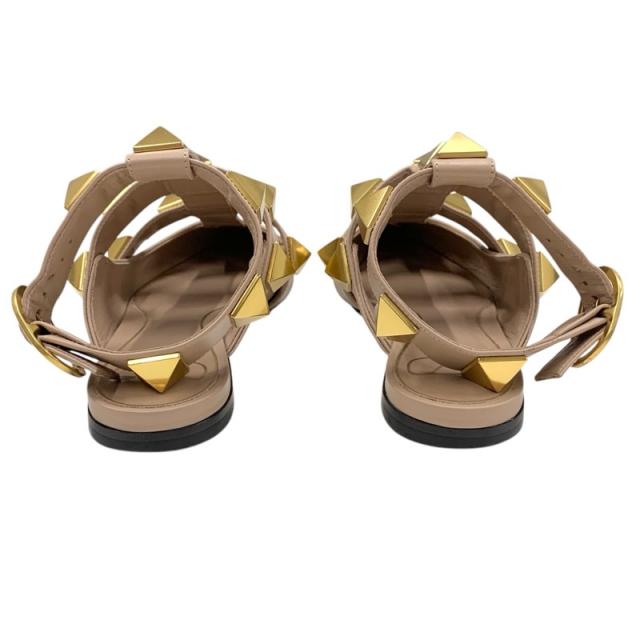 新品 valentino ブラウンレザー スタッズ アンクルストラップシューズ