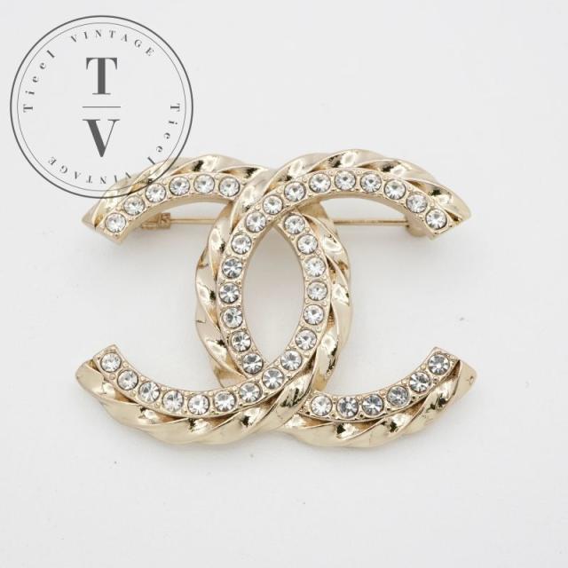 CHANEL シャネル ビンテージ ココマーク ゴールドラインストーン