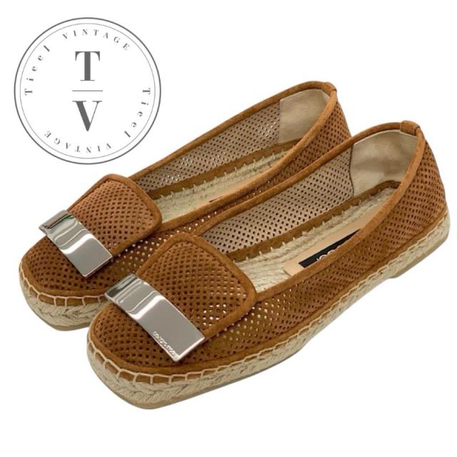 セルジオロッシ sergio rossi SR1 フラットシューズ 靴 シューズ スエード メッシュ ブラウン ロゴプレート エスパドリーユ