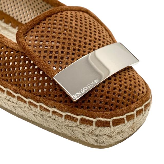 セルジオロッシ sergio rossi SR1 フラットシューズ 靴 シューズ スエード メッシュ ブラウン ロゴプレート エスパドリーユ セルジオロッシ sergio rossi SR1 フラットシューズ 靴 シューズ