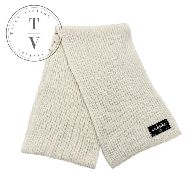 シャネル CHANEL マフラー カシミヤ ホワイト ブラック ココマーク ロゴ スパンコール