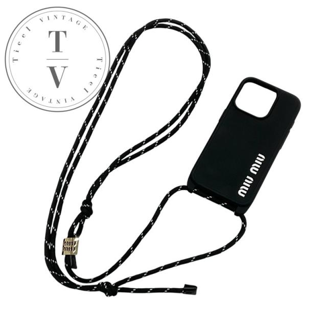 ミュウミュウ MIUMIU 携帯・スマホアクセサリー ブラック ホワイト