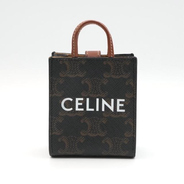 セリーヌ CELINE チャーム ブラウン ホワイト ゴールド トリオンフキャンバス ロゴ マイクロ バーティカル カバ_1