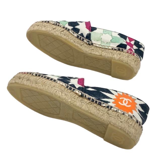 シャネル CHANEL フラットシューズ 靴 シューズ キャンバス マルチカラー ココマーク エスパドリーユ シャネル CHANEL フラットシューズ 靴 シューズ キャンバス マルチ