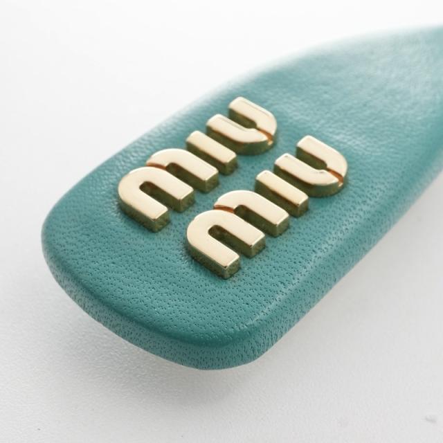 ミュウミュウ MIUMIU ヘアアクセサリー エメラルドグリーン ゴールド ロゴ ヘアクリップ バレッタ_4