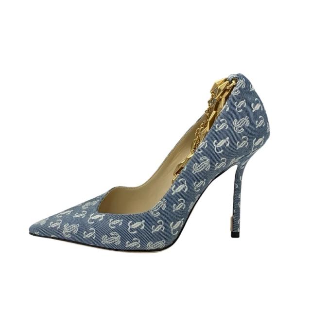 ジミーチュウ JIMMY CHOO DIAMOND TALURA パンプス 靴 シューズ デニム ブルー 未使用 ロゴ チェーン