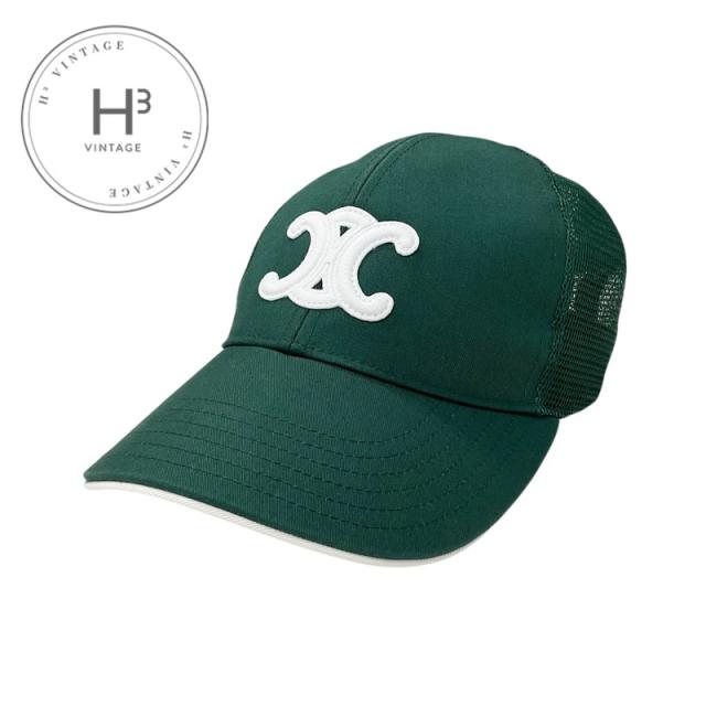 セリーヌ CELINE キャップ 帽子 グリーン ホワイト ゴールド トリオンフ メッシュキャップ ベースボールキャップ コットン