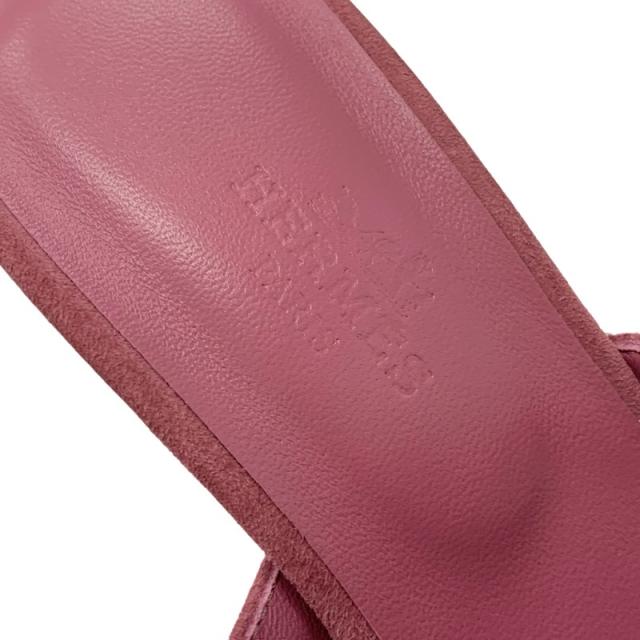 エルメス HERMES キュート サンダル 靴 シューズ スエード ピンク シルバー 未使用 ケリー金具 ミュール_6