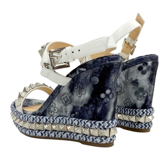 クリスチャンルブタン Christian Louboutin ピラクロウ サンダル 靴 シューズ ファブリック レザー ブルー系 ホワイト シルバー スタッズ_3