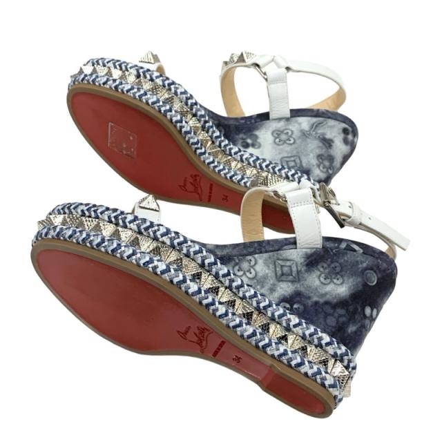 クリスチャンルブタン Christian Louboutin ピラクロウ サンダル 靴 シューズ ファブリック レザー ブルー系 ホワイト シルバー スタッズ_5