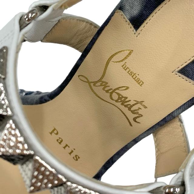 クリスチャンルブタン Christian Louboutin ピラクロウ サンダル 靴 シューズ ファブリック レザー ブルー系 ホワイト シルバー スタッズ_6