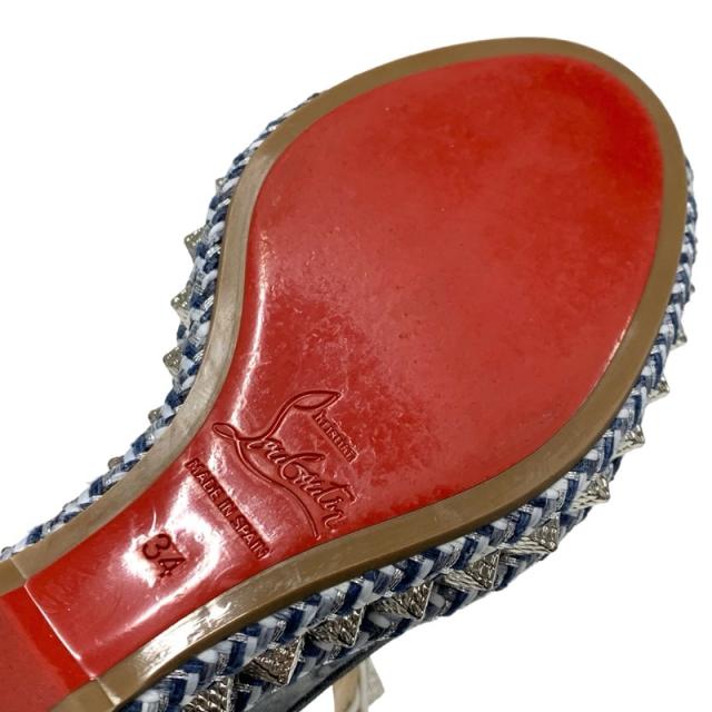 クリスチャンルブタン Christian Louboutin ピラクロウ サンダル 靴 シューズ ファブリック レザー ブルー系 ホワイト シルバー スタッズ_7