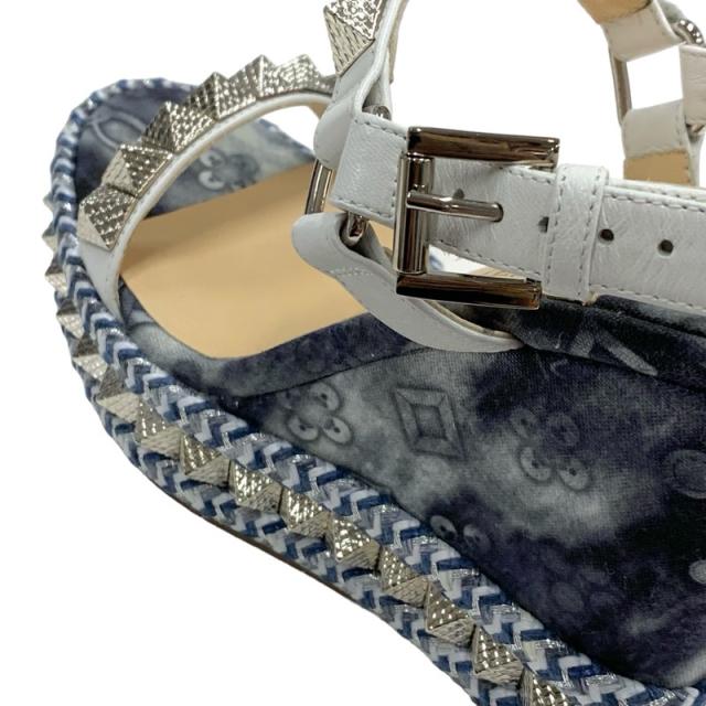 クリスチャンルブタン Christian Louboutin ピラクロウ サンダル 靴 シューズ ファブリック レザー ブルー系 ホワイト シルバー スタッズ_8