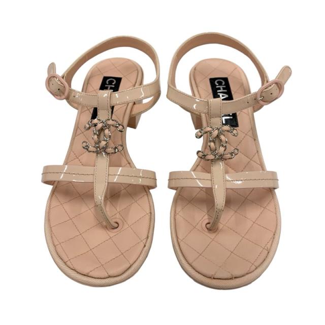 シャネル CHANEL サンダル 靴 シューズ パテント レザー ピンク ココ