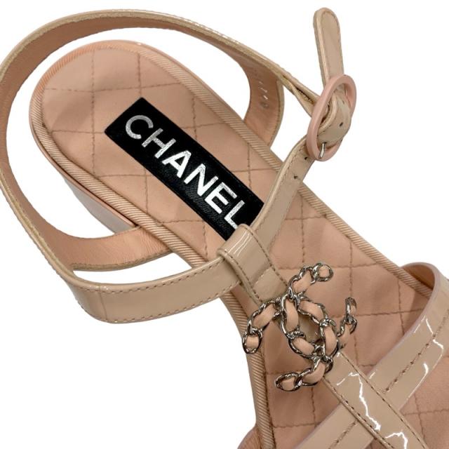 シャネル CHANEL サンダル 靴 シューズ パテント レザー ピンク ココ