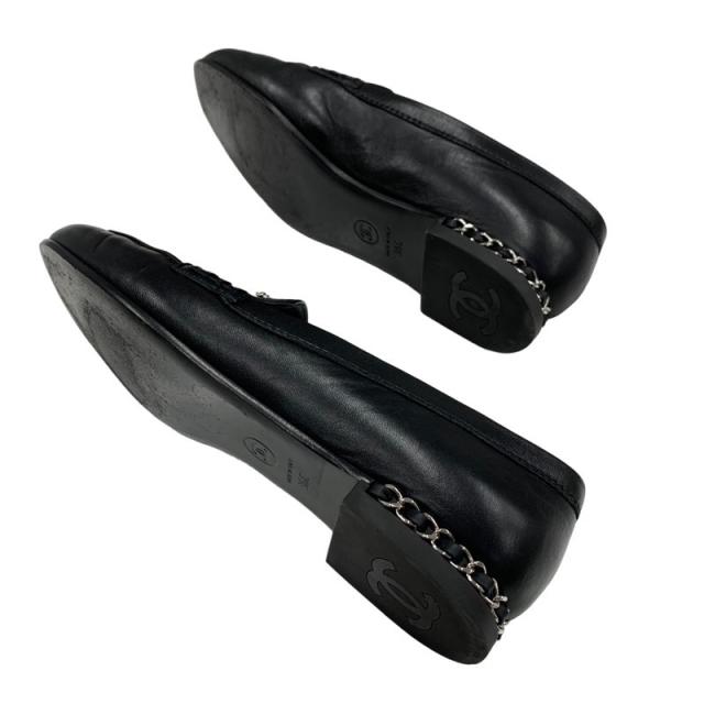 シャネル CHANEL ローファー 革靴 靴 シューズ レザー ブラック 黒