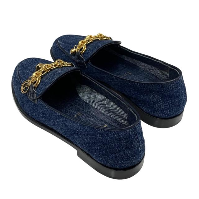 クリスチャンルブタン Christian Louboutin ローファー 革靴 靴 シューズ デニム ブルー ゴールド 未使用 フラットシューズ チェーン