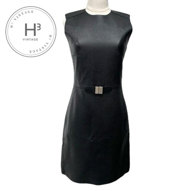 エルメス HERMES ワンピース ブラック 黒 シルバー ノースリーブ レザー
