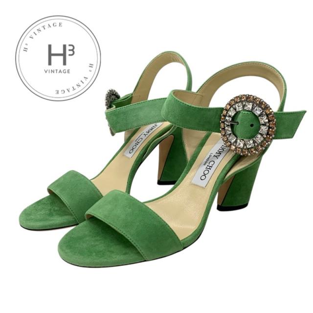 ジミーチュウ JIMMY CHOO サンダル 靴 シューズ スエード ライトグリーン ビジュー ストラップ