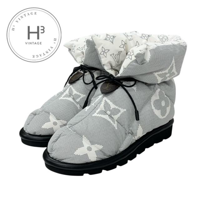 ルイヴィトン LOUIS VUITTON ピローライン モノグラム ブーツ ショートブーツ 靴 シューズ ナイロン ホワイト ブラック 未使用