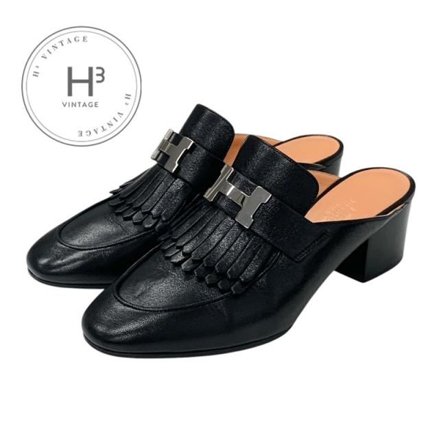 エルメス HERMES チェイルリー ローファー 革靴 靴 シューズ レザー ブラック 黒 シルバー H金具 コンスタンス フリンジ ミュール