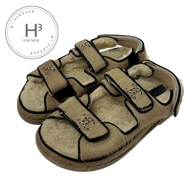 シャネル ハラコ ムートン ココマーク チェーン ストラップ フラット