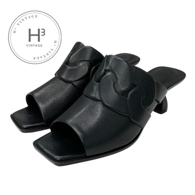 エルメス HERMES ハンナ95 サンダル 靴 シューズ レザー ブラック 黒 未使用 ミュール