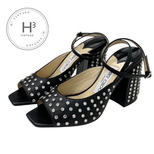jimmy choo サンダル 37、5 黒 美品! JIMMY CHOO ジミーチュウ ロゴ