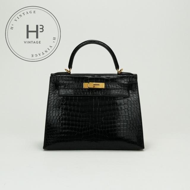 エルメス HERMES ケリー28 ケリー 28 バッグ トートバッグ ショルダーバッグ ポロサス クロコダイル ノワール ブラック 黒 ゴールド金具