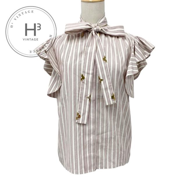 ルイヴィトン LOUIS VUITTON トップス コットン ホワイト ボルドー シャツ ブラウス モノグラムフラワー ストライプ