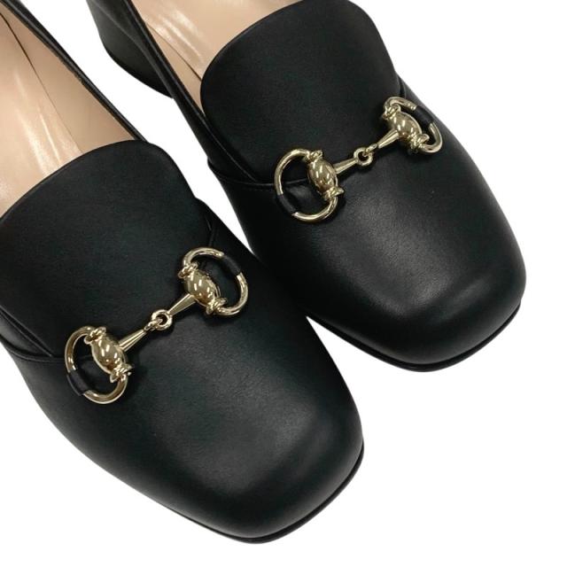 グッチ GUCCI パンプス 靴 シューズ レザー ブラック 黒 ゴールド 未使用 ローファーパンプス ホースビット_8