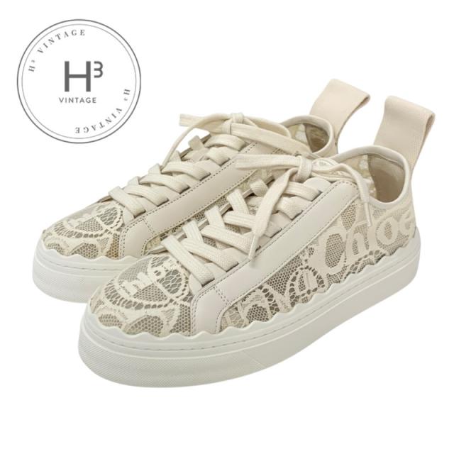 クロエ Chloe Lauren スニーカー 靴 シューズ ファブリック ベージュ 未使用 ロゴ レース