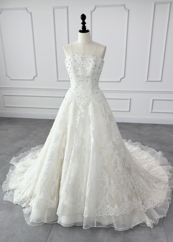 アロヒナモエ alohina moe AH-0014 Aライン ウェディングドレス アイボリー ファーストオーナー レース ベアトップ 編み上げ