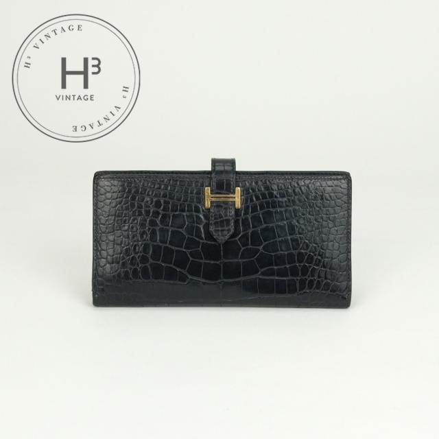 エルメス HERMES ベアンスフレ ベアン スフレ 財布 長財布 ロングウォレット アリゲーター クロコダイル ブルーマリン ネイビー 紺