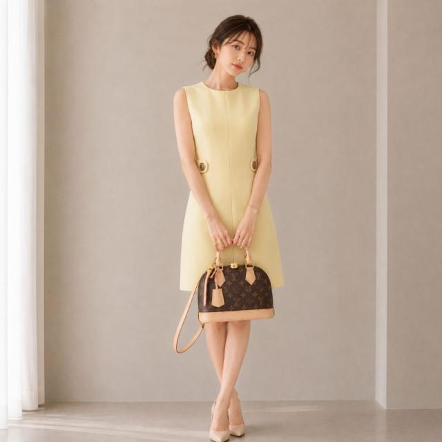 ルイヴィトン LOUIS VUITTON ワンピース ウール イエロー ゴールド ジップアップ ノースリーブ ドレス_10