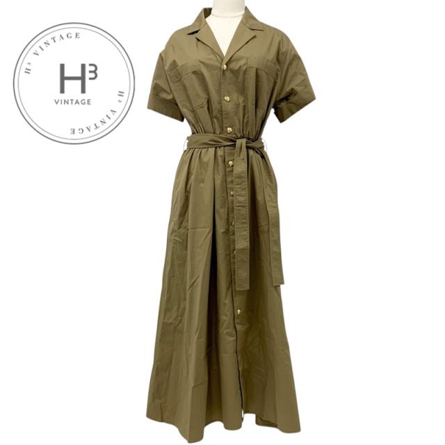 セリーヌ CELINE ワンピース コットン カーキ ゴールド サファリドレス ロゴ 半袖