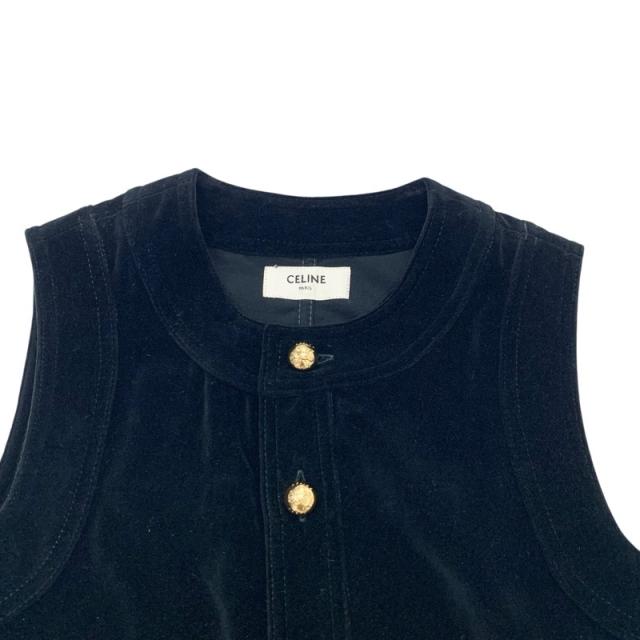 セリーヌ CELINE ワンピース コットン ブラック 黒 ゴールド トリオンフ ドレス ベロア ノースリーブ_6
