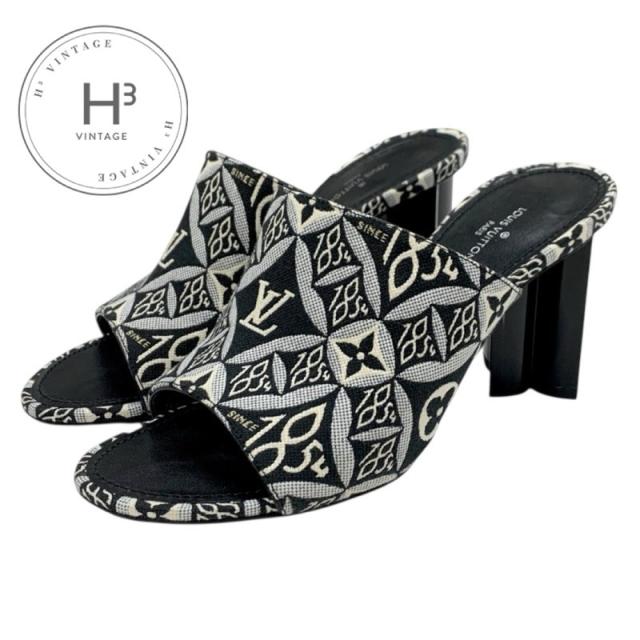 ルイヴィトン LOUIS VUITTON シルエットライン SINCE1854 サンダル 靴 シューズ ファブリック ブラック ホワイト 黒 ミュール