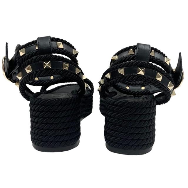 ヴァレンティノ レザー ファブリック ロックスタッズ サンダル ブラック