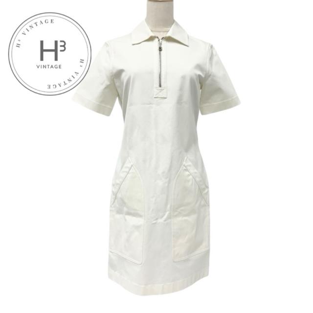 エルメス HERMES ワンピース コットン ホワイト 白 ハーフジップ